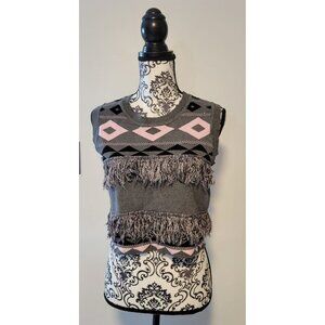 English Factory Mixed Media Sweater Vest  Women's Sz S Gray/Pink